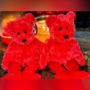 ❤️ Ty Beanie Baby “Sizzle” Red Bear 2001 Plush Collectible Pair